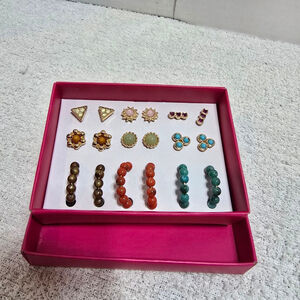 Women's Avon Earrings One Size Gold Red Multi-Stone Studs